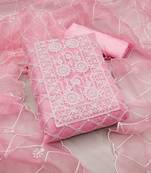 Women's pink thread embrodiery with designer embroidered dupatta organza dress material