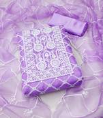 Women's purple unstitched thread embrodiery with designer embroidered dupatta organza dress material (mt502ppl)