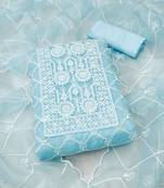 Women's sky blue unstitched thread embrodiery with designer embroidered dupatta organza dress material 