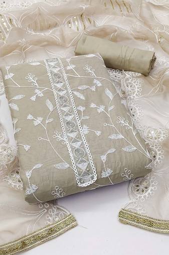 Kimisha women's sage green modal silk embroidered work dress material with inner