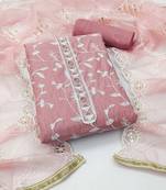 Kimisha women's mauve modal silk embroidered work dress material with inner