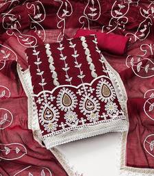 Women's maroon thread embrodiery with designer embroidered dupatta chanderi cotton dress material