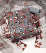 Women's grey unstitched heavy chain stitched embrodiery with embroidered dupatta organza dress material (mt505gry)