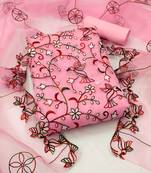 Women's pink unstitched chain stitched embrodiery thread with embroidered dupatta organza dress material 