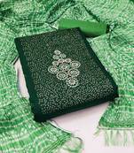 Women's green unstitched thread sequence embrodiery bandhani print dupatta parampara cotton dress material 