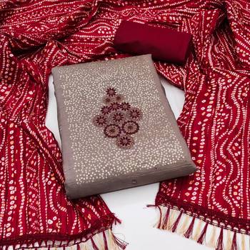 Women's grey thread sequence embrodiery bandhani print dupatta parampara cotton dress material 1