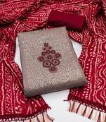 Women's grey thread sequence embrodiery bandhani print dupatta parampara cotton dress material