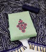 Women's light green sequence embrodiery bandhani print dupatta parampara cotton dress material