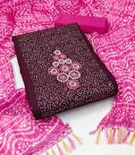 Women's magenta unstitched thread sequence embrodiery bandhani print dupatta parampara cotton dress material 