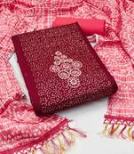 Women's maroon thread sequence embrodiery bandhani print dupatta parampara cotton dress material