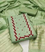 Women's green heavy thread embrodiery with designer dobby jacquard dupatta cotton dress material