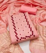 Women's peach heavy thread embrodiery with designer dobby jacquard dupatta cotton dress material