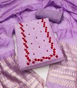 Women's purple heavy thread embrodiery with designer dobby jacquard dupatta cotton dress material