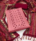 Women's rust heavy thread embrodiery with designer bandhani print dupatta zora silk dress material