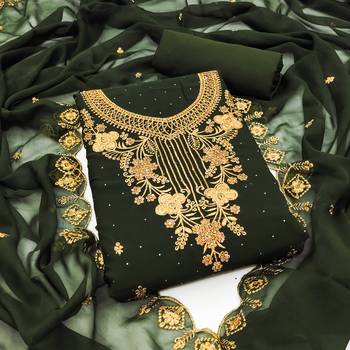 Women's green heavy zari embrodiery with embroidered dupatta georgette dress material 1