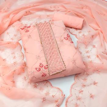 Women's peach sequence embrodiery with designer embroidered dupatta georgette dress material 1