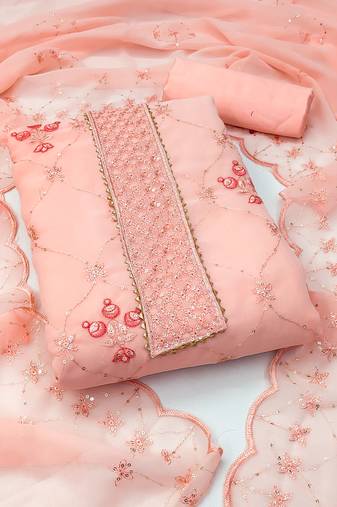 Women's peach unstitched sequence embrodiery with designer embroidered dupatta georgette dress material 