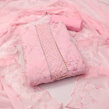 Women's pink thread sequence embrodiery with designer embroidered dupatta georgette dress material 1