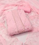 Women's pink thread sequence embrodiery with designer embroidered dupatta georgette dress material