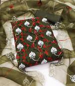 Women's green chain stitched embrodiery with embroidered dupatta organza dress material