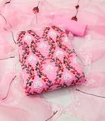Women's pink chain stitched embrodiery with embroidered dupatta organza dress material