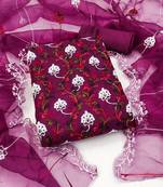 Women's purple chain stitched embrodiery with embroidered dupatta organza dress material