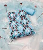 Women's sky blue chain stitched embrodiery with embroidered dupatta organza dress material