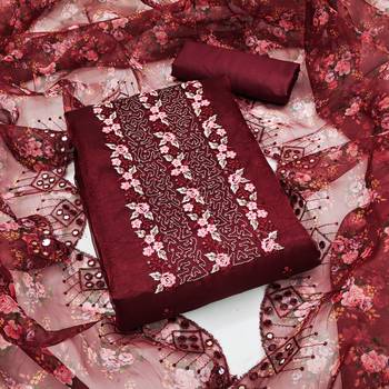 Women's maroon sequence embrodiery with designer digital print dupatta organza dress material 1