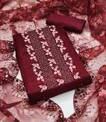 Women's maroon sequence embrodiery with designer digital print dupatta organza dress material