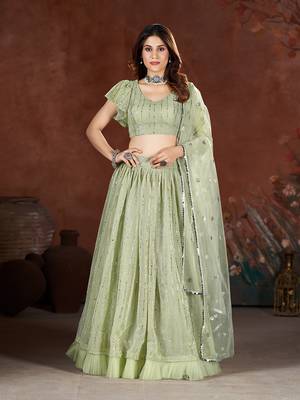 Moss Green Sequins Embroidered Lehenga Choli 1