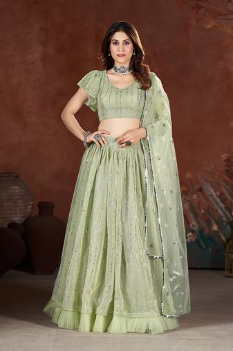 Moss Green Sequins Embroidered Lehenga Choli