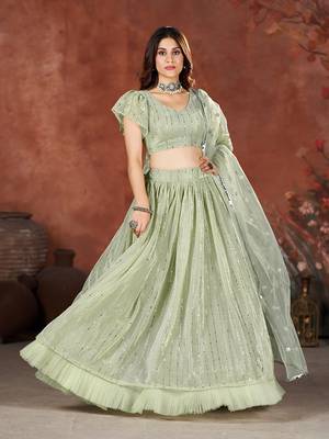 Moss Green Sequins Embroidered Lehenga Choli 2