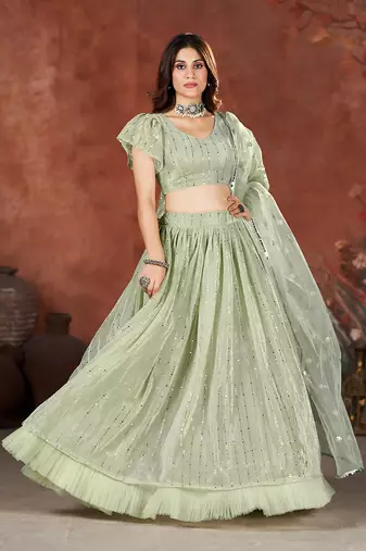 Moss Green Sequins Embroidered Lehenga Choli