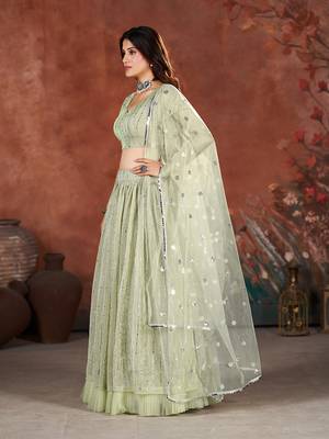 Moss Green Sequins Embroidered Lehenga Choli 3