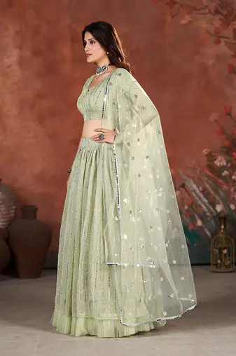 Moss Green Sequins Embroidered Lehenga Choli
