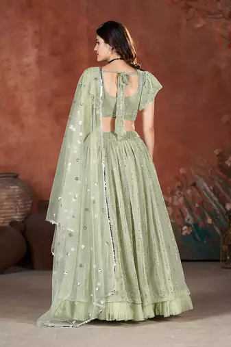 Moss Green Sequins Embroidered Lehenga Choli