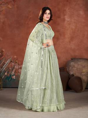 Moss Green Sequins Embroidered Lehenga Choli 5