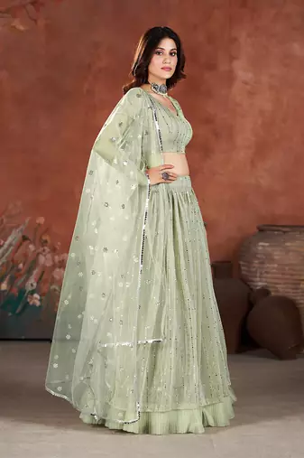 Moss Green Sequins Embroidered Lehenga Choli