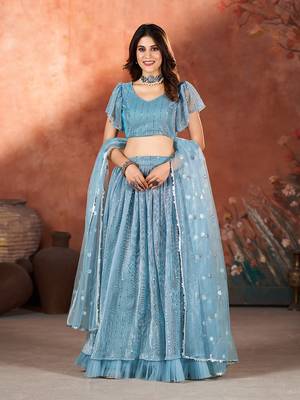 Airforce Blue Sequins Embroidered Lehenga Choli 1