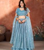 Airforce Blue Sequins Embroidered Lehenga Choli