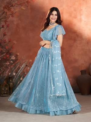 Airforce Blue Sequins Embroidered Lehenga Choli 2