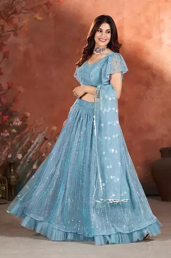 Airforce Blue Sequins Embroidered Lehenga Choli