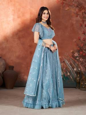 Airforce Blue Sequins Embroidered Lehenga Choli 3