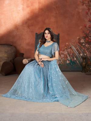 Airforce Blue Sequins Embroidered Lehenga Choli 5