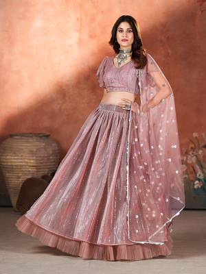 Mauve Pink Sequins Embroidered Lehenga Choli 1