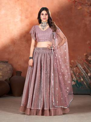 Mauve Pink Sequins Embroidered Lehenga Choli 2