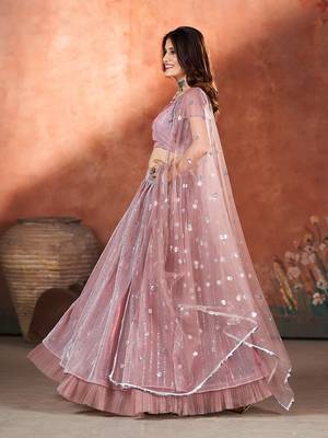 Mauve Pink Sequins Embroidered Lehenga Choli 5