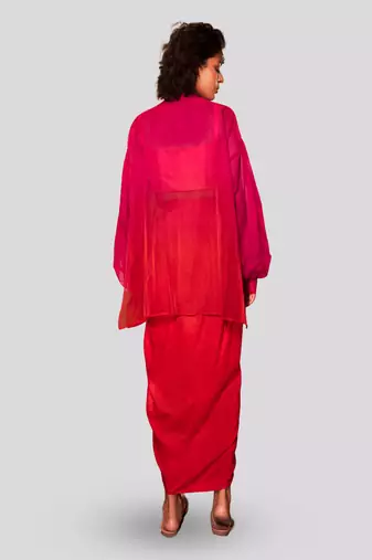 Pink and red ada jacket skirt set