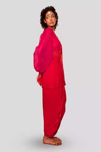 Pink and red ada jacket skirt set