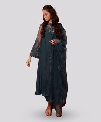 Teal blue roohani kurta set 1